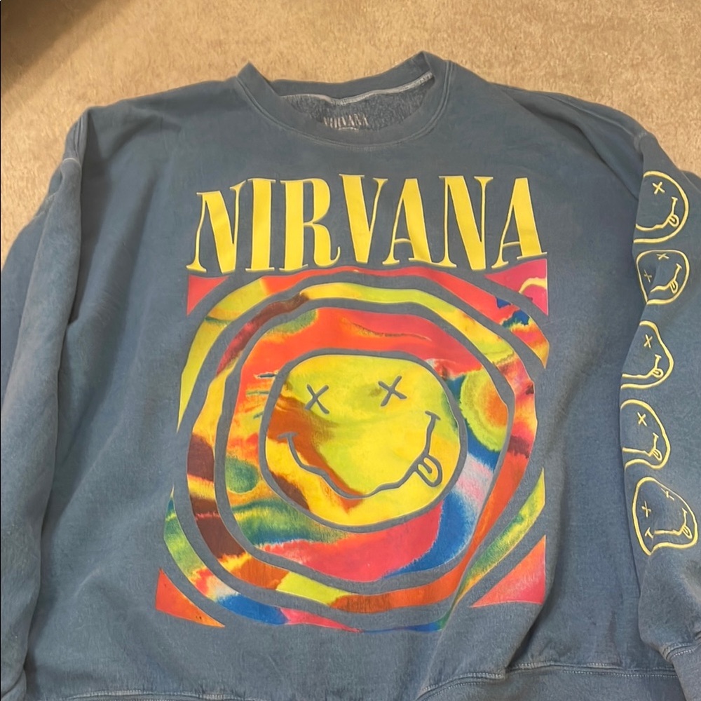 NIRVANA Blue Crewneck Sweater Iconic Design From Urban Outfitters